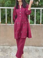 Neck Embroidered, Button Shirt With Trouser 2 Piece