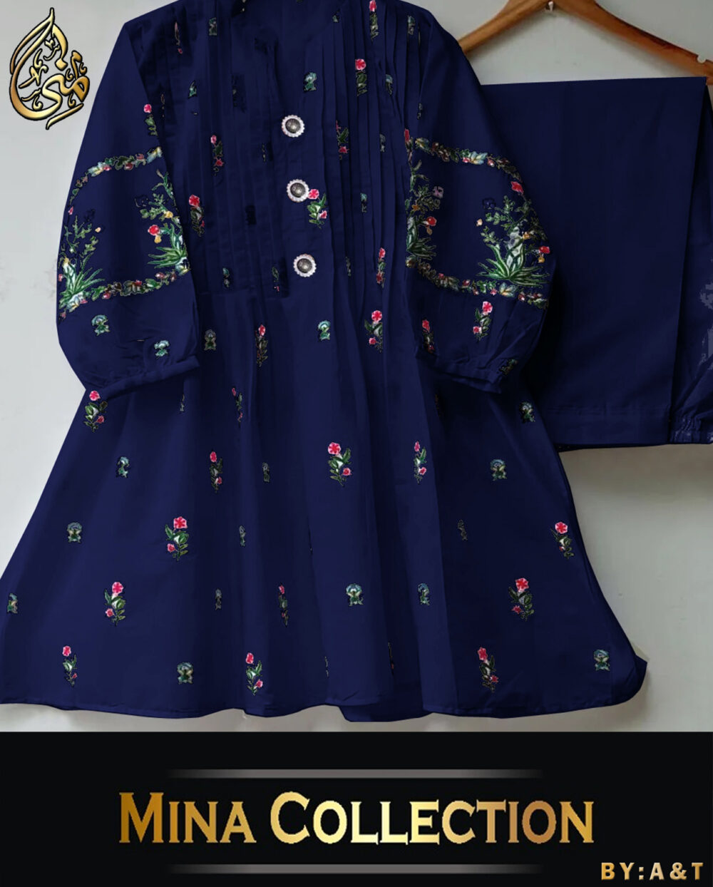 Neck Embroidered, Button Shirt With Trouser 2 Piece - Image 2