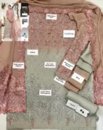 Exquisite 3 Pcs Chiffon Embroidered Suit in Pink - Image 3