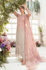 Exquisite 3 Pcs Chiffon Embroidered Suit in Pink - Image 4
