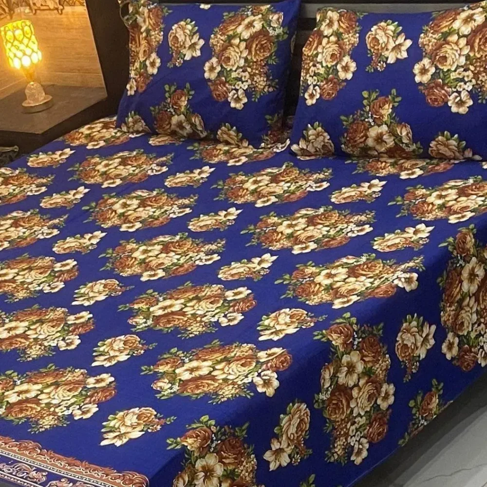 3 Pcs Crystal Cotton Printed Double Bedsheet - Image 1